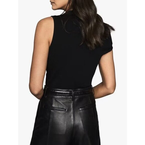 Reiss Miranda Drape Shoulder Top Black Stretch Knit L - Picture 2 of 11